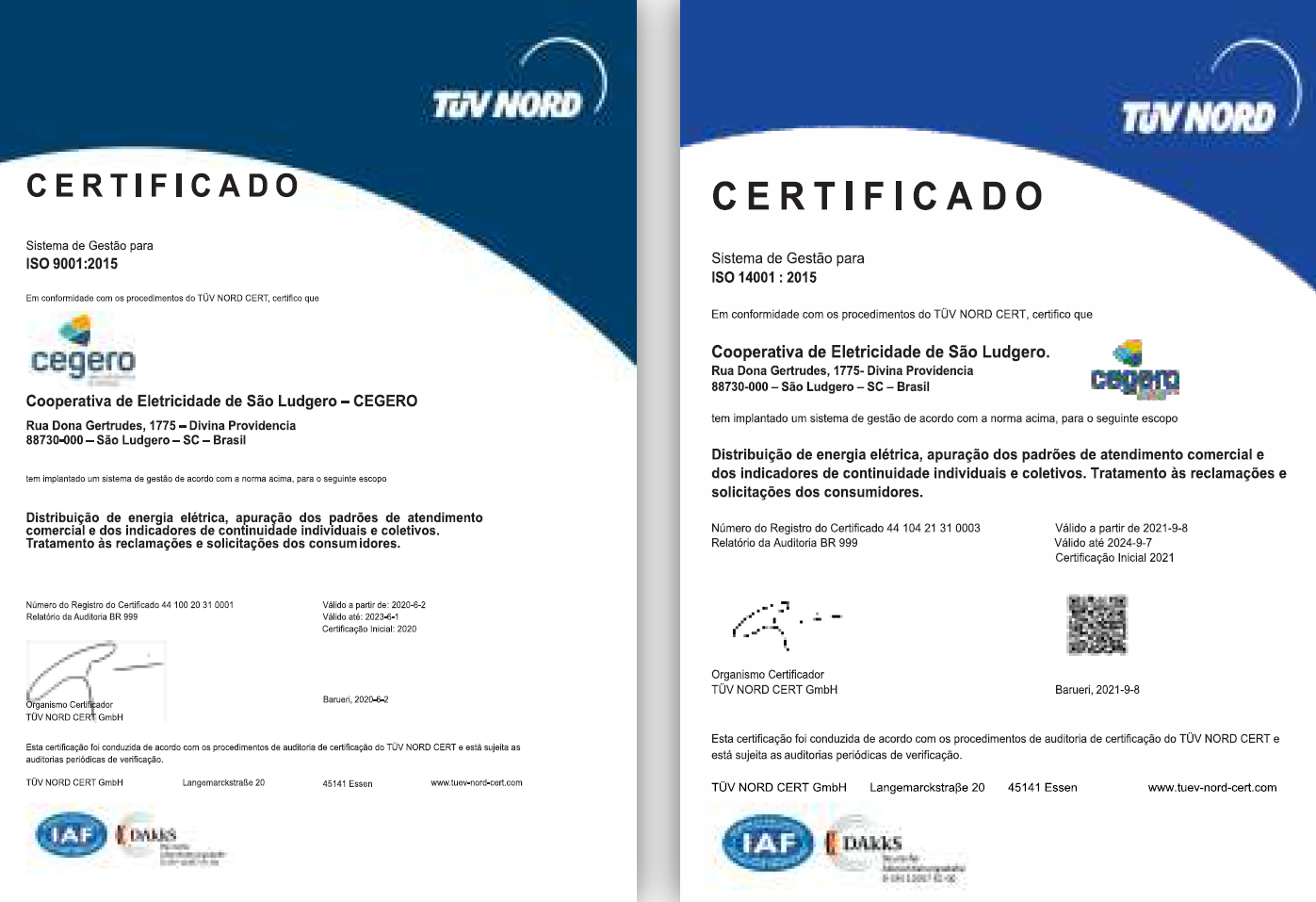 certificados da CEGERO